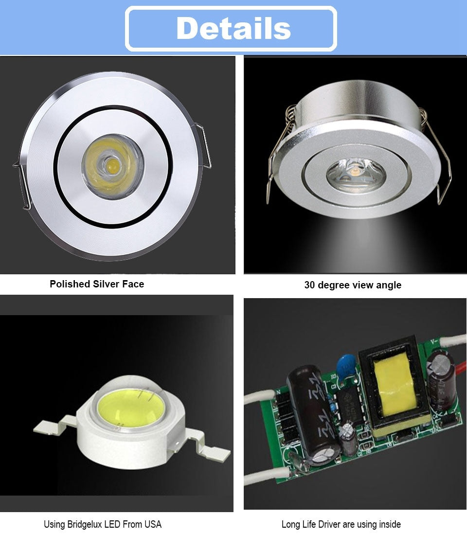 GD 10pcs Mini Spot 3W Dimmable LED Recessed Downlight AC85-265V COB LED Ceiling Spot Light Embedded Spot LED Spotlight + Driver