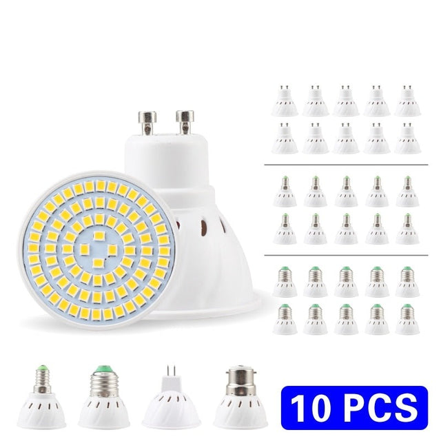 10pcs Lampasas's LED Spotlight Bulb E27 E14 MR16 GU10 B22 220V Bombillas LED Lamp 48 60 80 LED 2835 SMD Lampasas Spot Light 3w 4w 5w