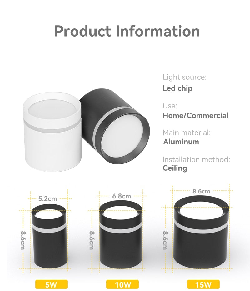 LED Downlights Light Fixture 220V 25W 15W 10W 5W Ceiling Spots Lamp Surface Mount Down Light Lighting for Home Store Downlight