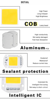 LED 110V 220V LED Chip 10W 20W 30W 50W COB Chip No Need Driver LED Lamp Beads for Flood Light Spotlight Lampada DIY Lighting