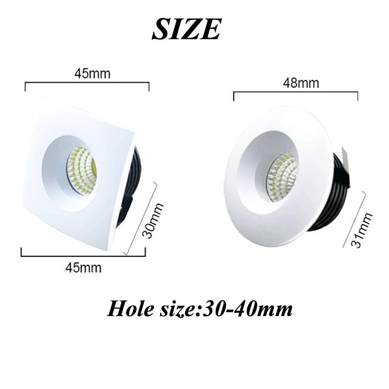 White Black LED Mini Downlight Under Cabinet Spot Light 3W for Ceiling Recessed Lamp AC85-265V Dimmable Down lights Round Square