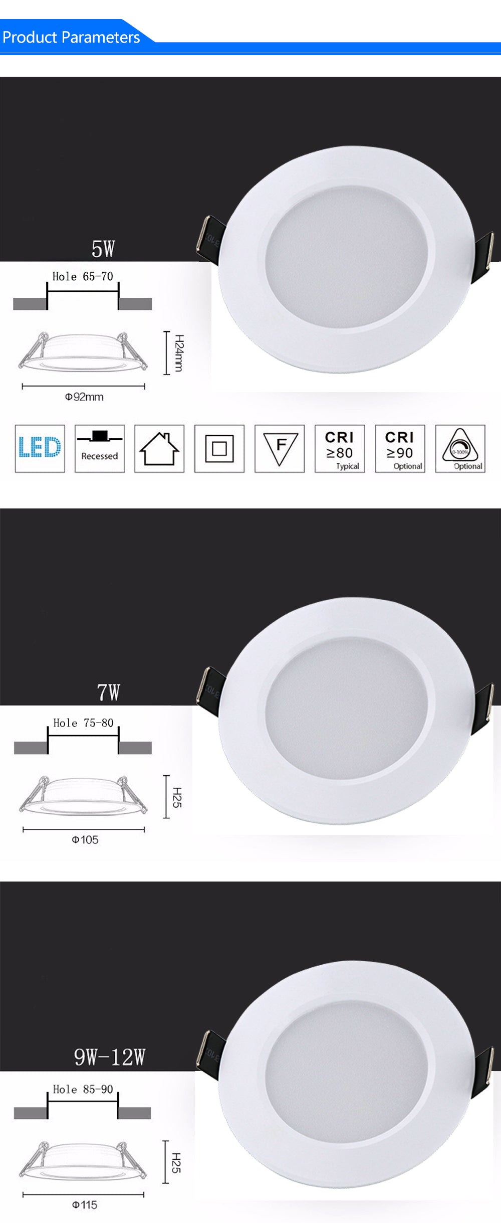 Waterproof Led Downlight 5W 7W 9W 12W 15W 18W 220V 110V LED Ceiling bathroom Lamps living room light Home Indoor Lighting Ceiling