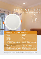 LED recessed downlight 6W 9W 12W 18W warm white cold white led kitchen living room indoor recessed ceiling light 10 assembly