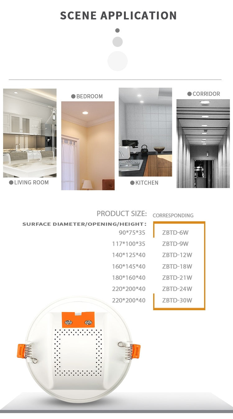 LED recessed downlight 6W 9W 12W 18W warm white cold white led kitchen living room indoor recessed ceiling light 10 assembly