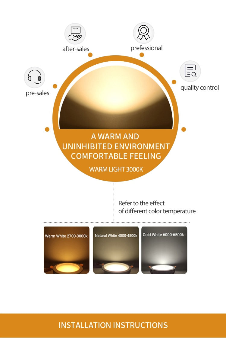 LED recessed downlight 6W 9W 12W 18W warm white cold white led kitchen living room indoor recessed ceiling light 10 assembly