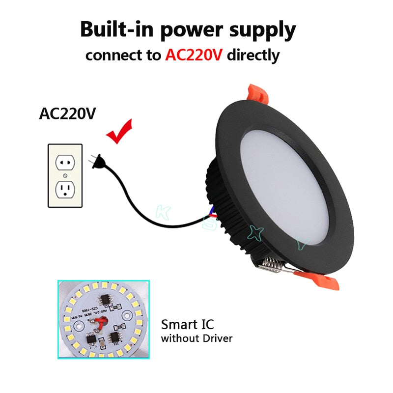 LED Downlight 3W 5W 7W 9W 12W Thick Aluminum Recessed LED Spot Lighting Bedroom Kitchen Indoor Led Down Light Lamp 220V