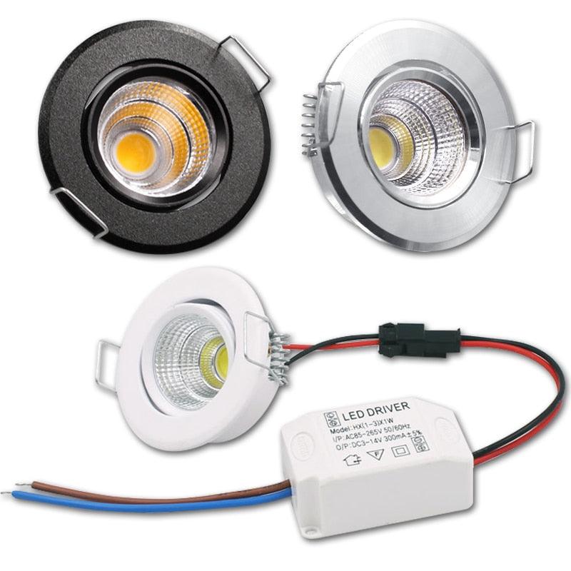 1/5pcs Aluminum Round LED Dimmable Ceiling Downlight 3W AC90-260V  Recessed COB Spot Light Led Bulb With Driver - LED Lights For Sale : Affordable LED Solutions : Wholesale Prices