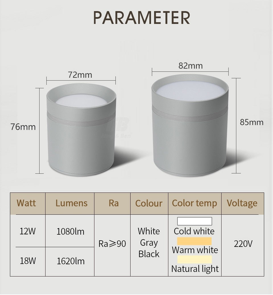 Led Downlight Surface Mounted 18W 12W AC220V Cold Warm Neutral Light SpotLamp Ceiling Fixtures For Living Room Kitchen Lighting