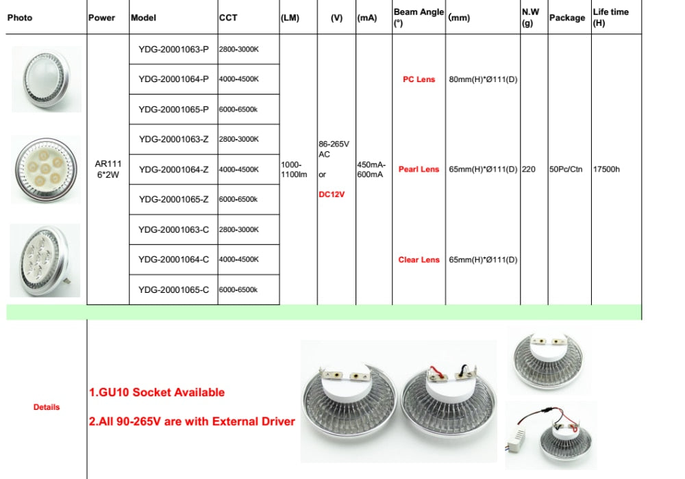 Downlight 220V Dimmable 230V  DC12V G53 Dia 111 Downlight 12W AR111 Light Bulb