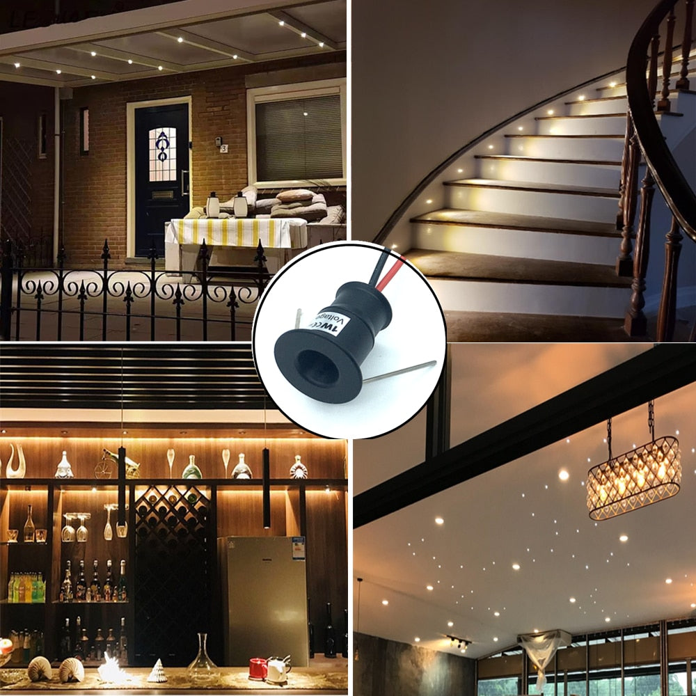 Small Recessed LED 1W 10pcs Downlight 12V Focus Spotlight Home Ceiling Stairs Walkways Cabinet Decor Mini Spot Bulb Light with Driver