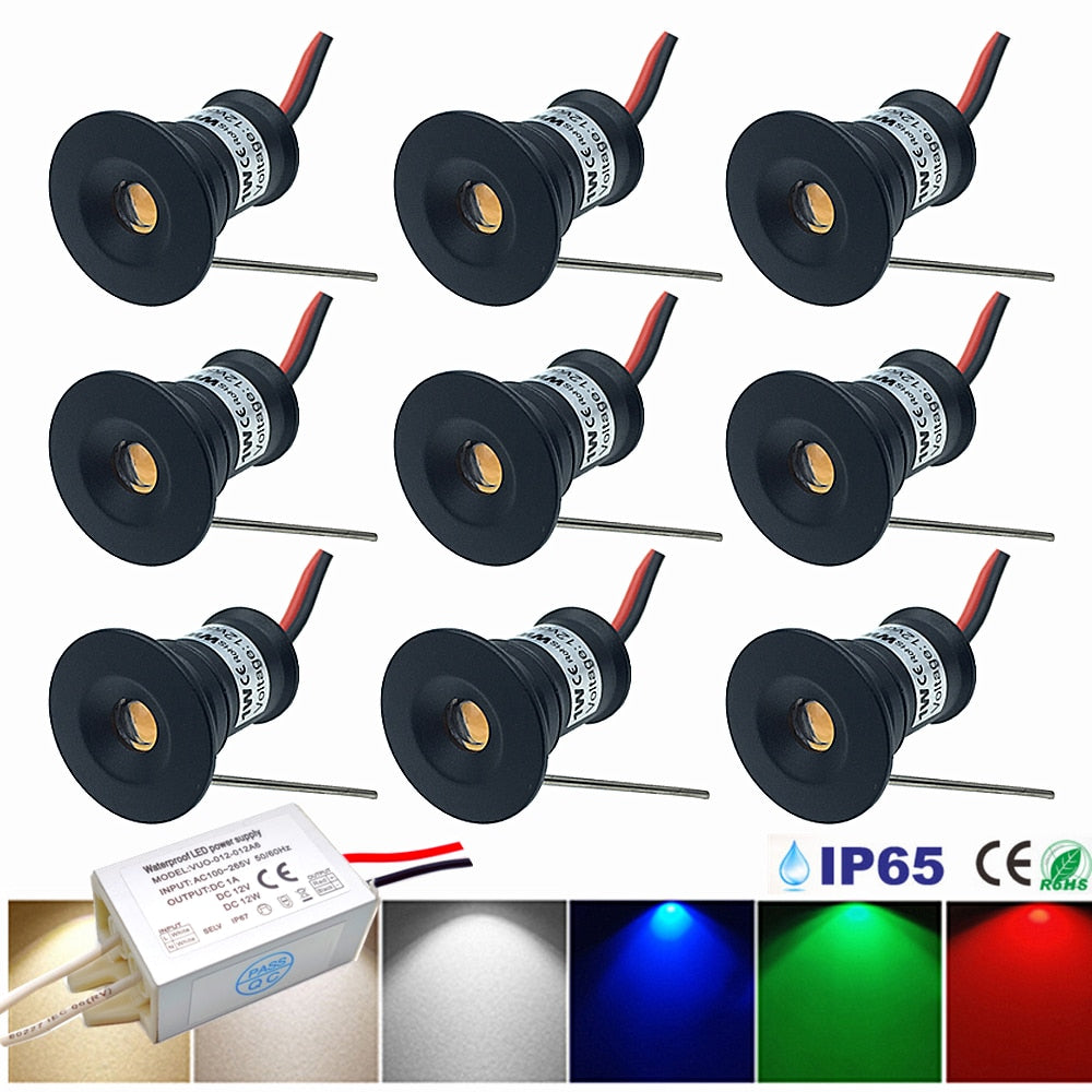 Small Recessed LED 1W 10pcs Downlight 12V Focus Spotlight Home Ceiling Stairs Walkways Cabinet Decor Mini Spot Bulb Light with Driver