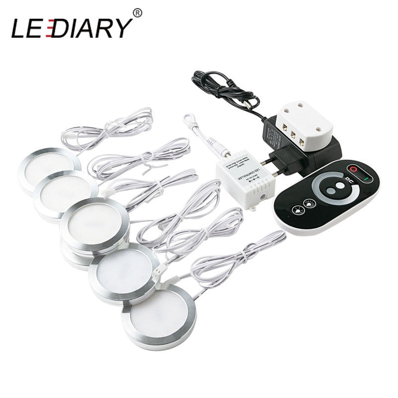 LEDIARY 3W 110V 220V Dimmable Downlight 6 Lamps Surface Mounted Remote Control Silver Round Spot Led Cabinet Display Lighting