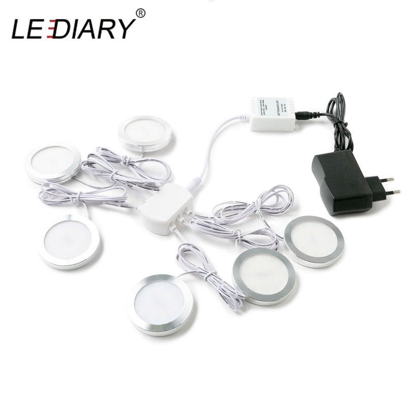 LEDIARY 3W 110V 220V Dimmable Downlight 6 Lamps Surface Mounted Remote Control Silver Round Spot Led Cabinet Display Lighting