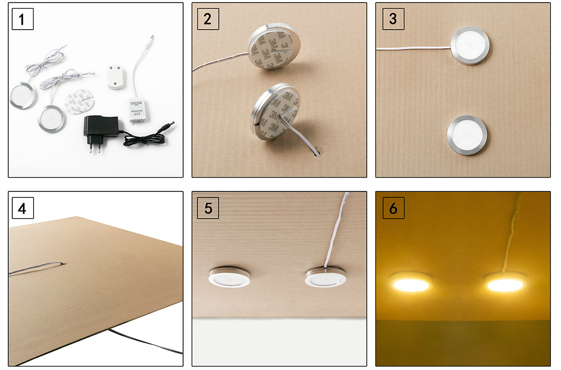 LEDIARY 3W 110V 220V Dimmable Downlight 6 Lamps Surface Mounted Remote Control Silver Round Spot Led Cabinet Display Lighting