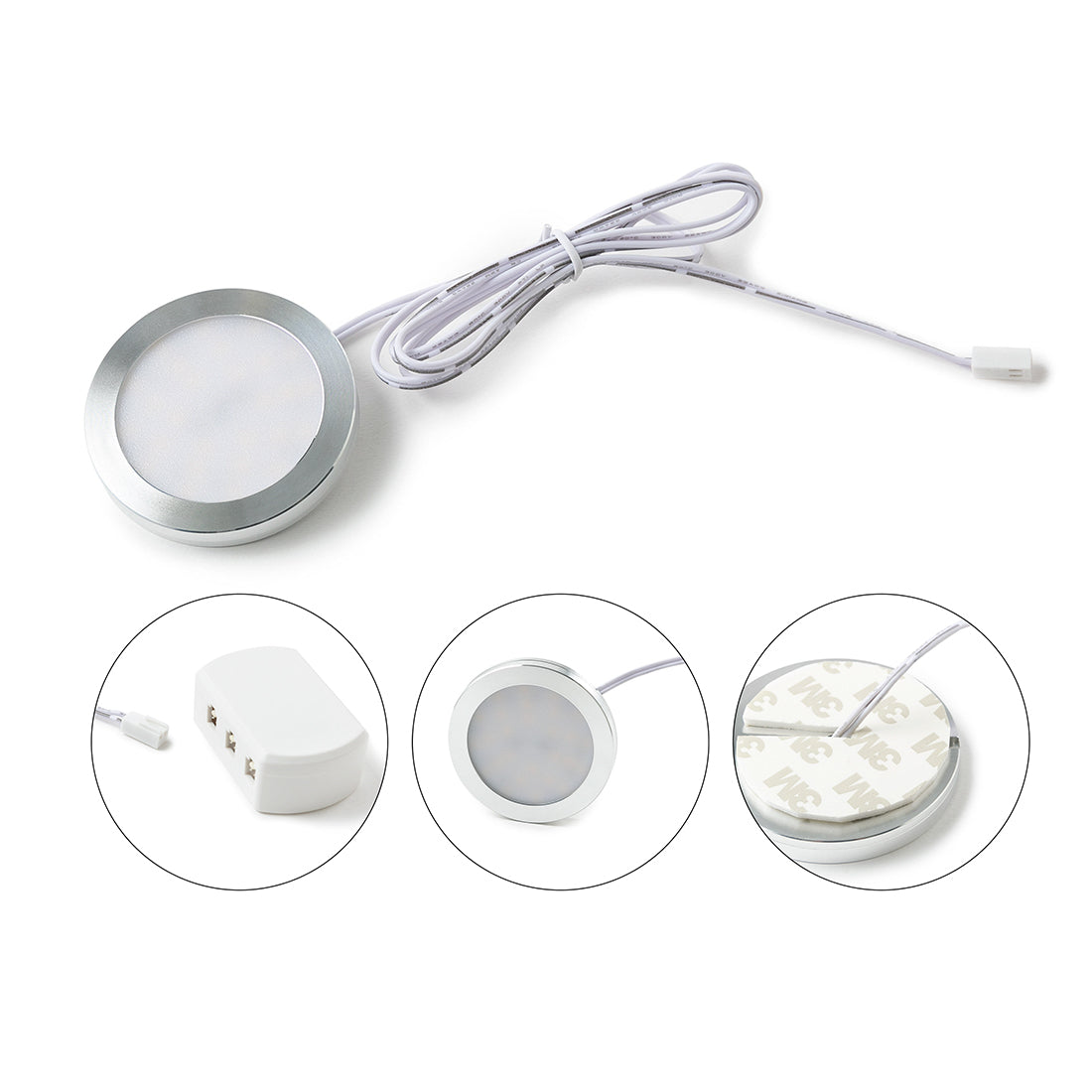 LEDIARY 3W 110V 220V Dimmable Downlight 6 Lamps Surface Mounted Remote Control Silver Round Spot Led Cabinet Display Lighting