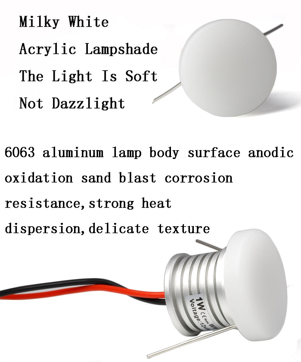 LED Dimmable Spot Light 12V 1W Recessed Downlight IP65 Ceiling Spotlight Anti-glare Lighting for kitchen Bedroom Bathroom Canopy