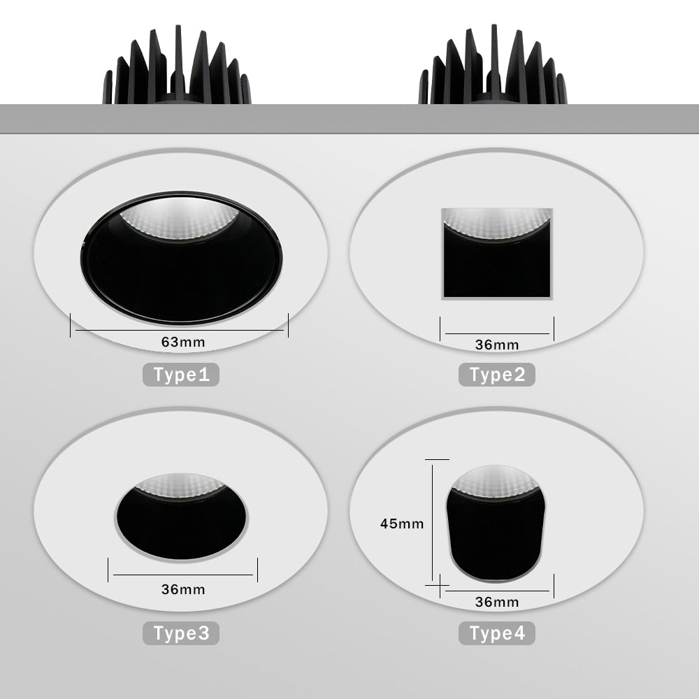 Recessed Downlight Aluminum Anti-glare Led Ceiling Lamp Square/Round 4 style Lighting For Hotel Living Room Stores Foyer 7W 10W