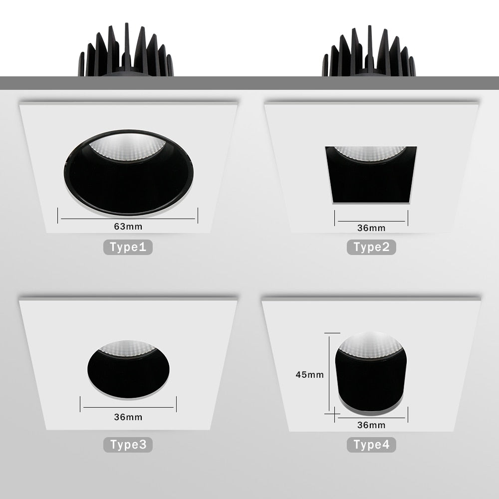 Recessed Downlight Aluminum Anti-glare Led Ceiling Lamp Square/Round 4 style Lighting For Hotel Living Room Stores Foyer 7W 10W