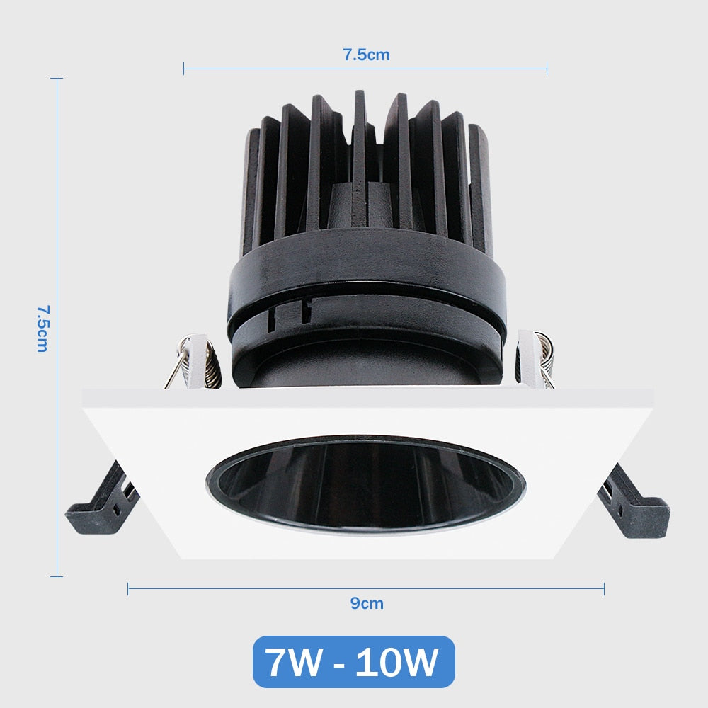 Recessed Downlight Aluminum Anti-glare Led Ceiling Lamp Square/Round 4 style Lighting For Hotel Living Room Stores Foyer 7W 10W