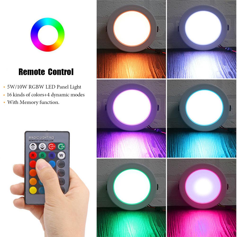 RGB+W LED Downlight Remote Control Recessed Round Ceiling Lamp 5W 10W Panel Light Ultra-thin Down Light Indoor Lighting 4 Mode