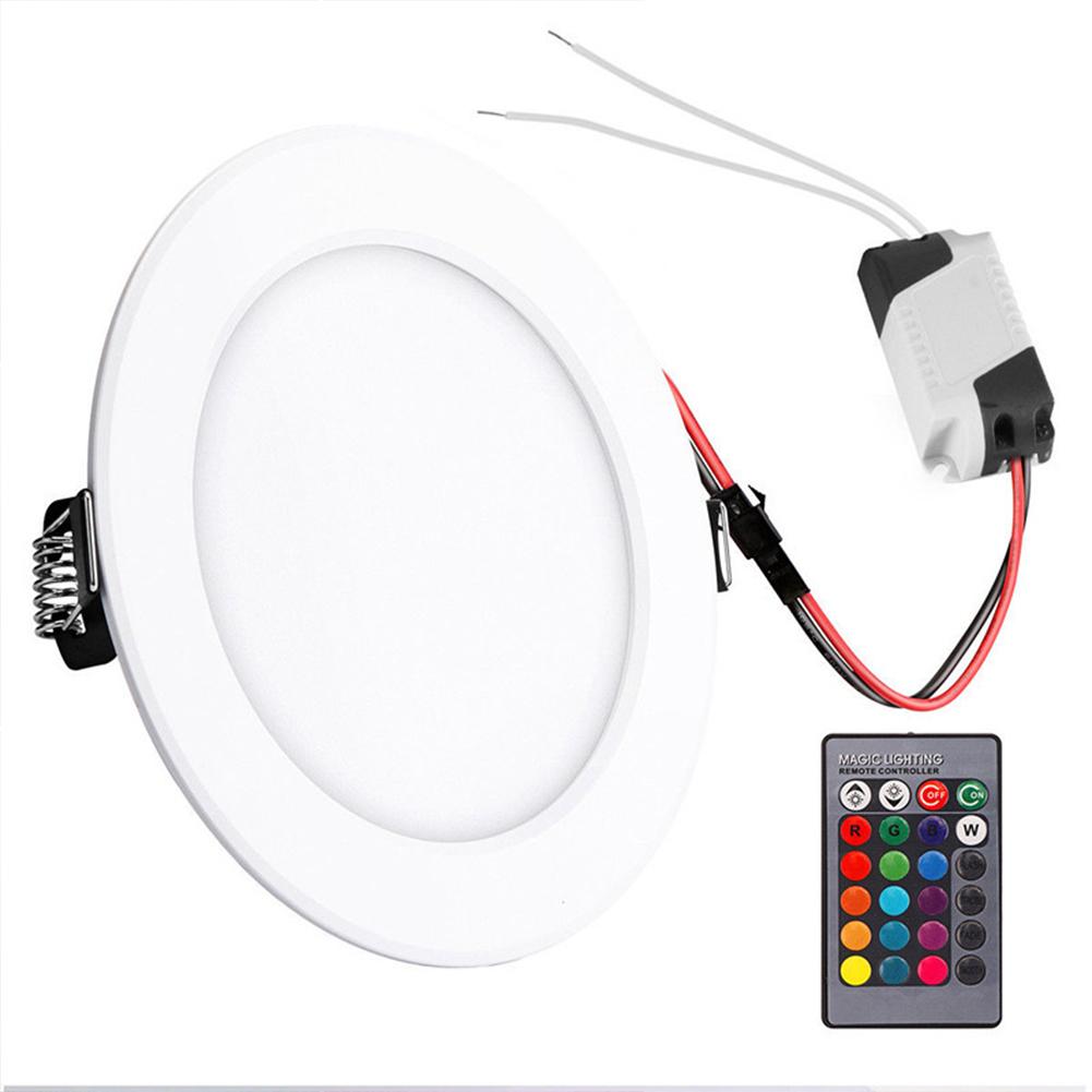 RGB+W LED Downlight Remote Control Recessed Round Ceiling Lamp 5W 10W Panel Light Ultra-thin Down Light Indoor Lighting 4 Mode