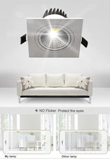 High Bright Square COB Downlights Dimmable 7W 9W 12W 15W LED Recessed Ceiling Spot Lights for Indoor Bedroom Living room AC220V