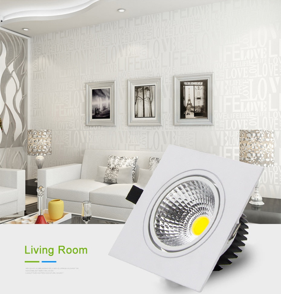 High Bright Square COB Downlights Dimmable 7W 9W 12W 15W LED Recessed Ceiling Spot Lights for Indoor Bedroom Living room AC220V