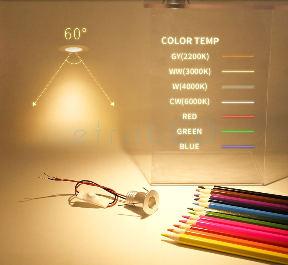 etrnLED Interior Led Spotlights Mini 12V 24V Recessed Ceiling Spot Lamp Hidden Stair Showcase Display Light with Connector 1W