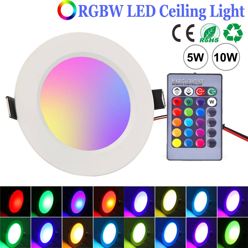 Remote Control Colorful RGB LED Downlight Home Round Ceiling Light Dimmable Recessed Lamp 5W 10W RGBW Spotlight Indoor Decor