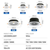 High Brightness LED Downlight Recessed Round Aluminum LED Ceiling Lamp 7W 10W 20W 30W 50W Warm Cold White AC220-240V Spotlights