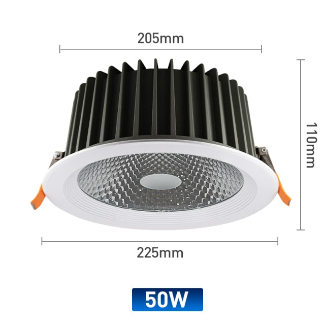 High Brightness LED Downlight Recessed Round Aluminum LED Ceiling Lamp 7W 10W 20W 30W 50W Warm Cold White AC220-240V Spotlights