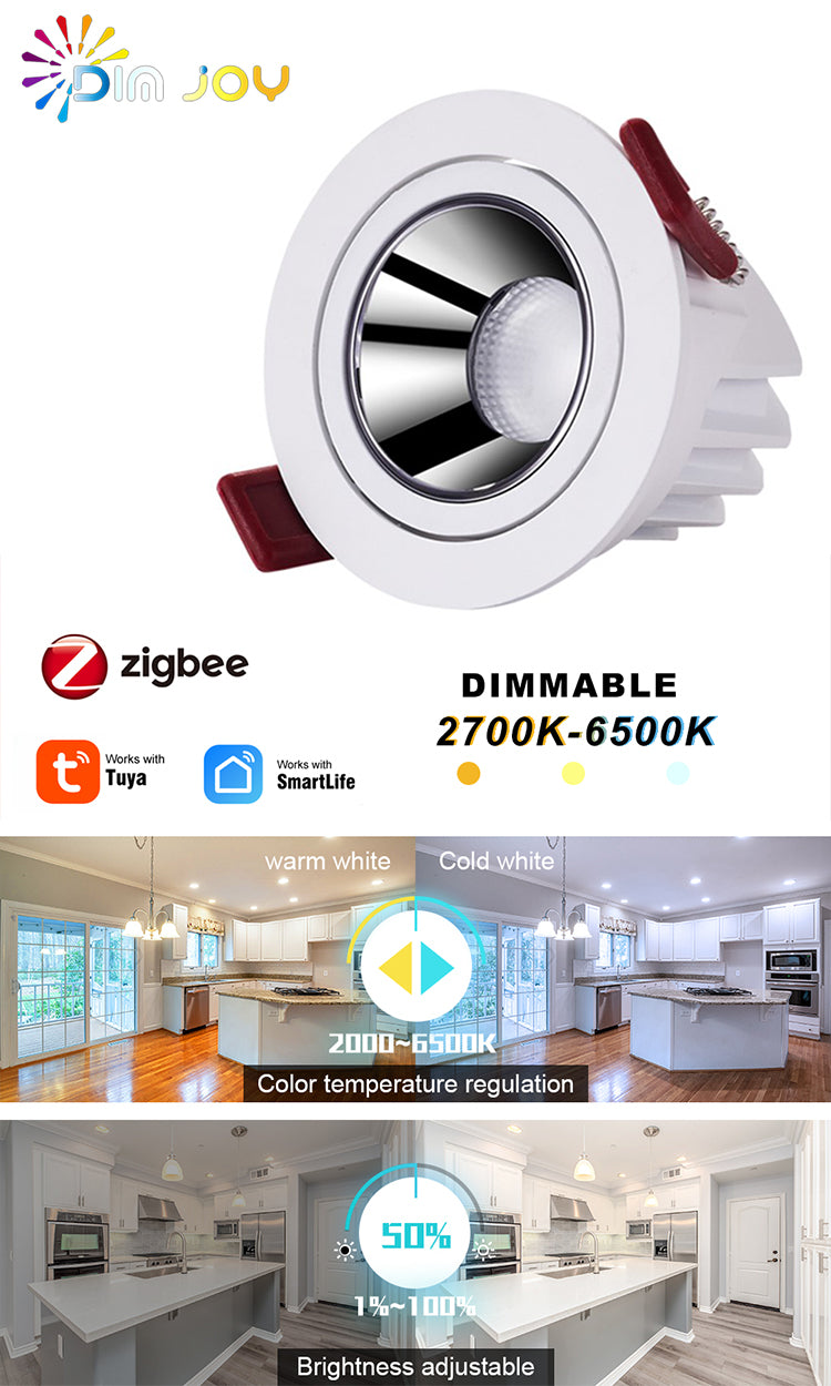 Tuya Led Smart Downlight Recessed Ceiling Lamp Zigbee Spot Lamp Angle Adjustable Aluminum Spot Led Light For Home Office Store