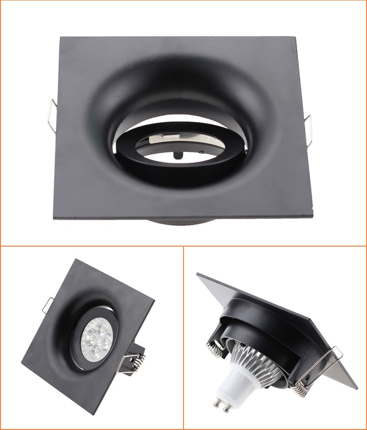Cutout 90mm Black White Adjustable LED Spot Light Frame Holder GU10 MR16 Retrofit Kit Round Square Led Downlight Fixture Fitting