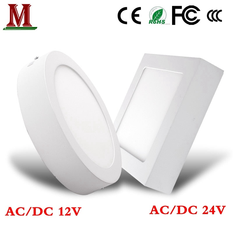 LED 12V 24V Surface Mounted Panel Light 6w 12w 18w 24w Round Square Indoor Ceiling Downlight White