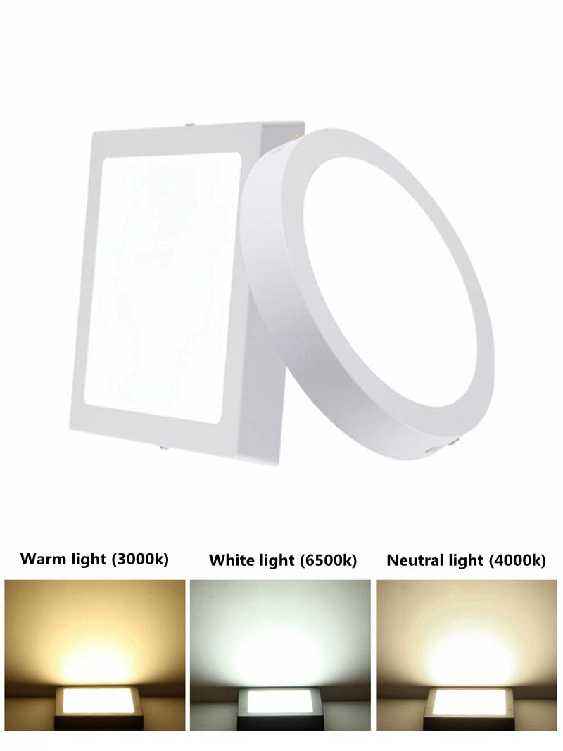 LED 12V 24V Surface Mounted Panel Light 6w 12w 18w 24w Round Square Indoor Ceiling Downlight White