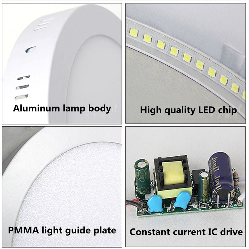 LED 12V 24V Surface Mounted Panel Light 6w 12w 18w 24w Round Square Indoor Ceiling Downlight White