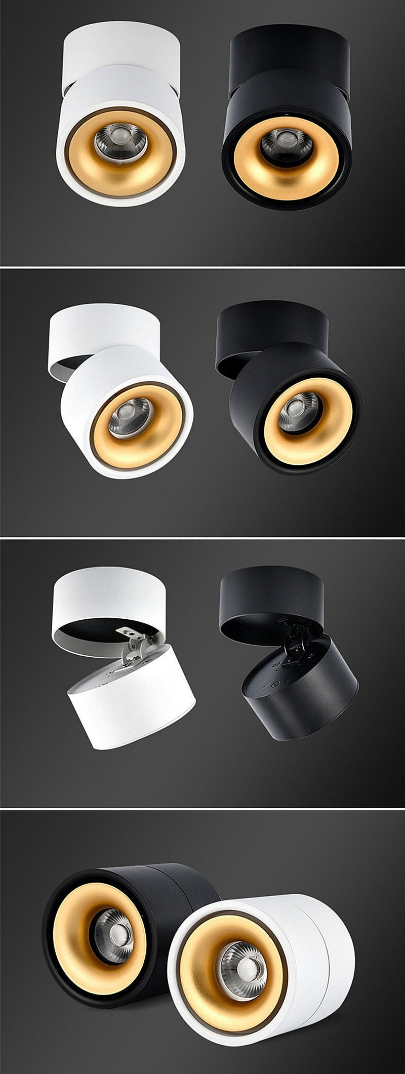 Dimmable COB LED Downlights Surface Mounted LED Ceiling Lamps 7W/10W/15W/18W Foldable And 360° Rotatable Background Spot lights