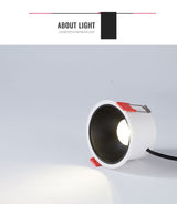 Round Anti-Glare Led COB  Recessed Downlights 7w 12w 15w Dimmable 110v 220v Ceiling Lamp Spotlights for Indoor Lighting