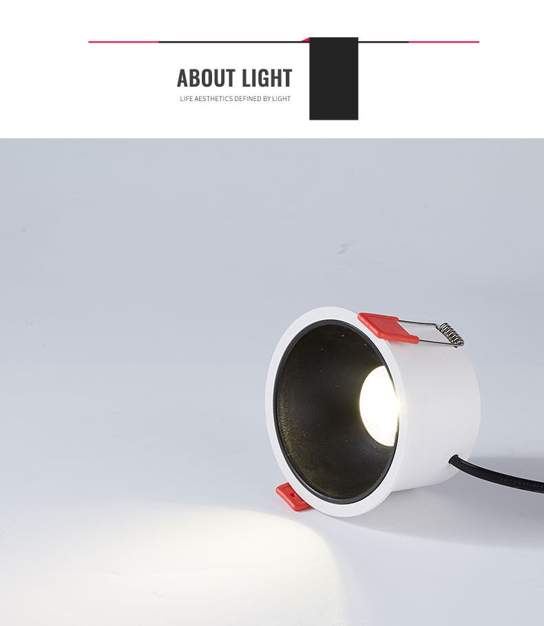 Round Anti-Glare Led COB  Recessed Downlights 7w 12w 15w Dimmable 110v 220v Ceiling Lamp Spotlights for Indoor Lighting