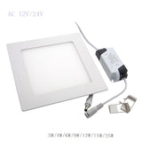 AC 12V/24V Ultra thin design 3W -25w LED ceiling recessed grid downlight / slim square panel light +Driver