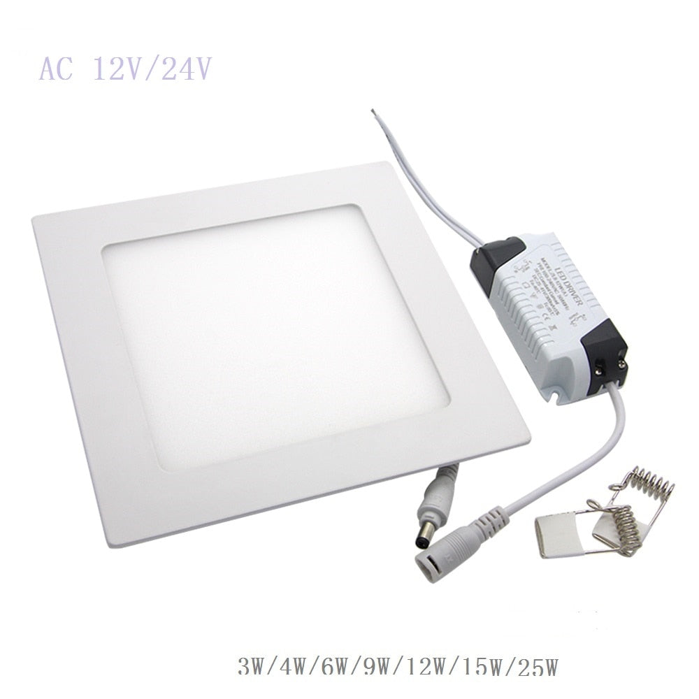 AC 12V/24V Ultra thin design 3W -25w LED ceiling recessed grid downlight / slim square panel light +Driver