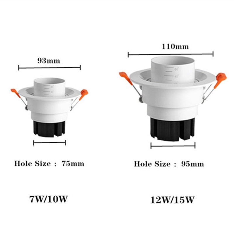 Zoom Beam Angle Adjustable 15/45/60 Degrees LED COB Recessed Downlight 10W 12W 15W  LED Ceiling Spot Light for Picture Background