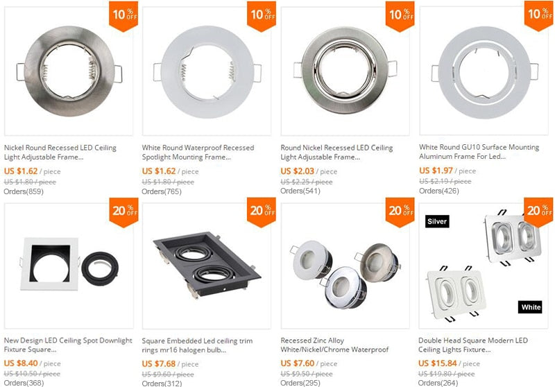 Recessed Trimless Titl 10pcs/lot Round LED Spot Light Fittings GU10 MR16 Socket Base Holder Ceiling Spot Downlight Frame Fixture