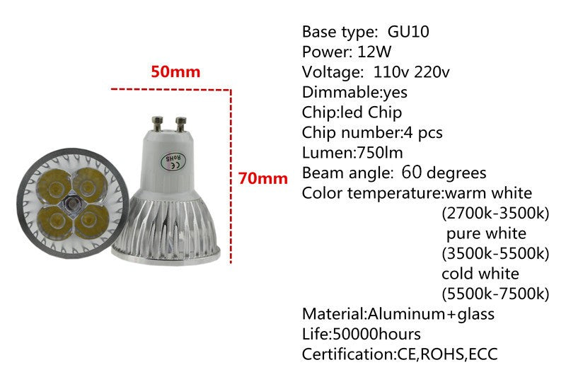 Super Bright 9w 12w 15w GU10 10X LED Bulbs Light 110v 220v Dimmable Led Spotlights warm / Cool White GU10 base LED downlight