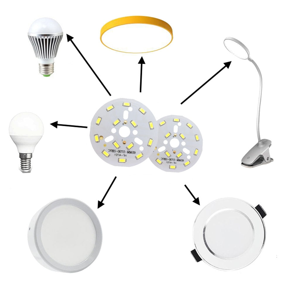 LED SMD5730 PCB Lamp Bead Plate 7W Watt 40MM 58MM 65MM 10PCS Downlight Bulb Light Source Board Lamp Chip Accessories