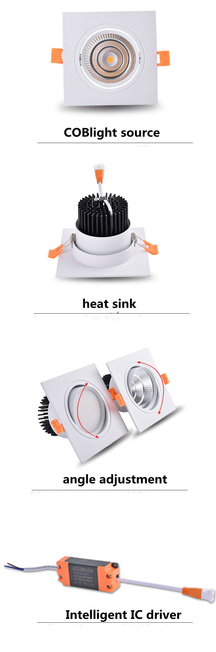 Square LED COB Spot lights Ceiling lamp Dimmable 9W 12W 15W 18W 20W recessed Downlights LED Panel light indoor lighting