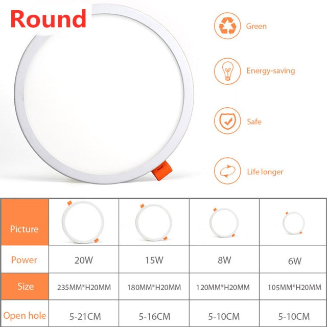 LED Panel Light 6W 8W 15W 20W Round Square Spot light AC85~265V ceiling light Indoor Recessed Downlight Down Light Home Decor