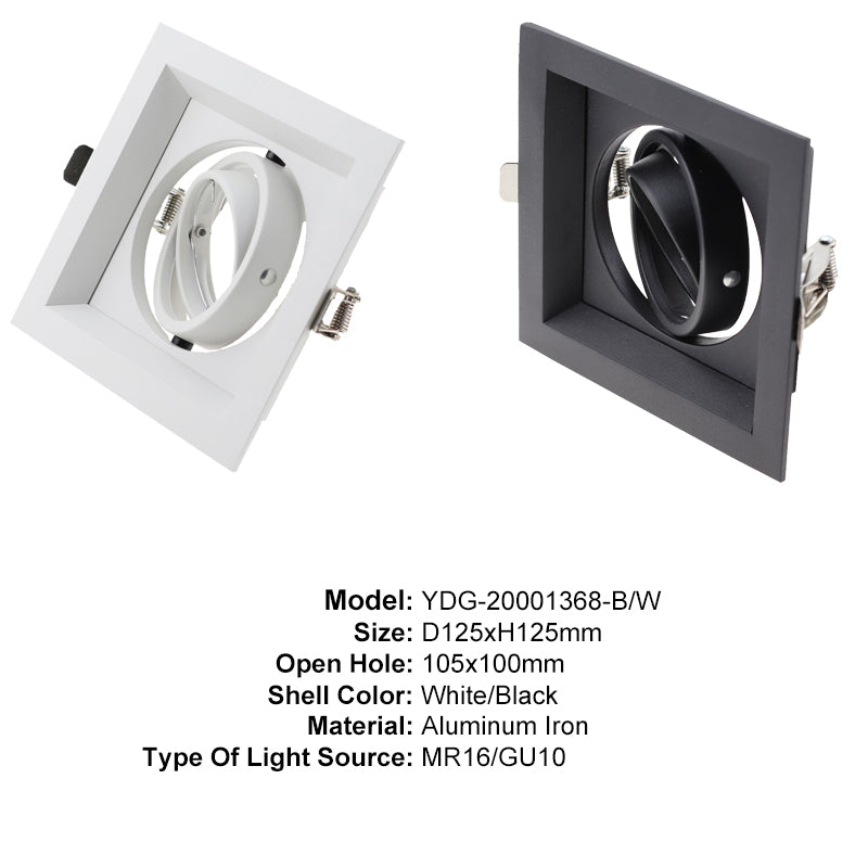 Square Double Ring Downlight Anti-glare LED 105mm 2pcs Cut Hole Recessed Ceiling Spot Lamp Frame GU10 Bulb Replaceable