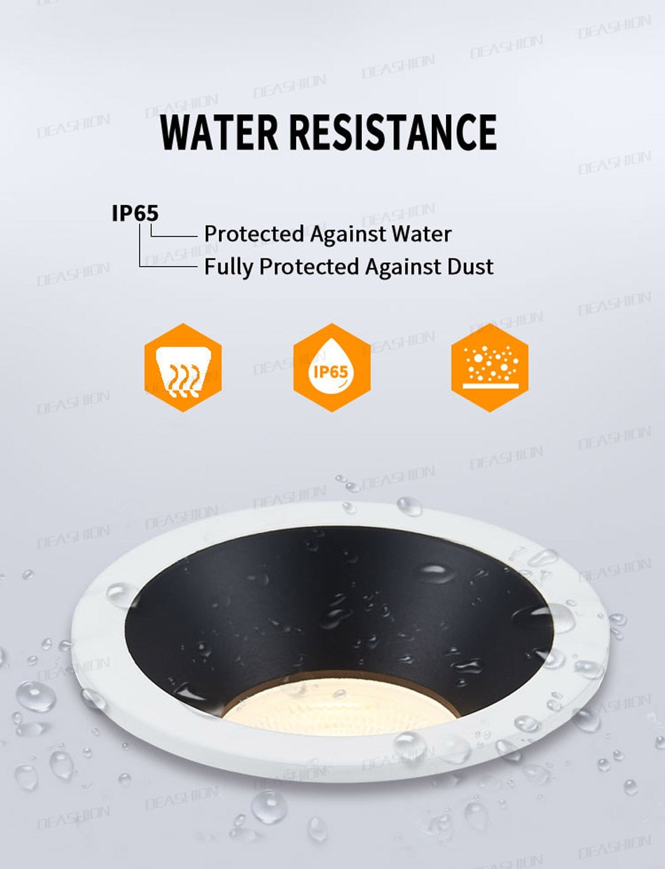 IP65 Round Deep Fire-Rated 5PCS Waterproof Recessed Downlight GU10 MR16 Fitting Matt Black White Bathroom Ceiling Spot Light