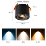 Dimmable Folding Rotating Recessed Led Downlight 7w-15W Cob Ceiling Spot Light  Adjustable 110v 220v Warm White For Living Room